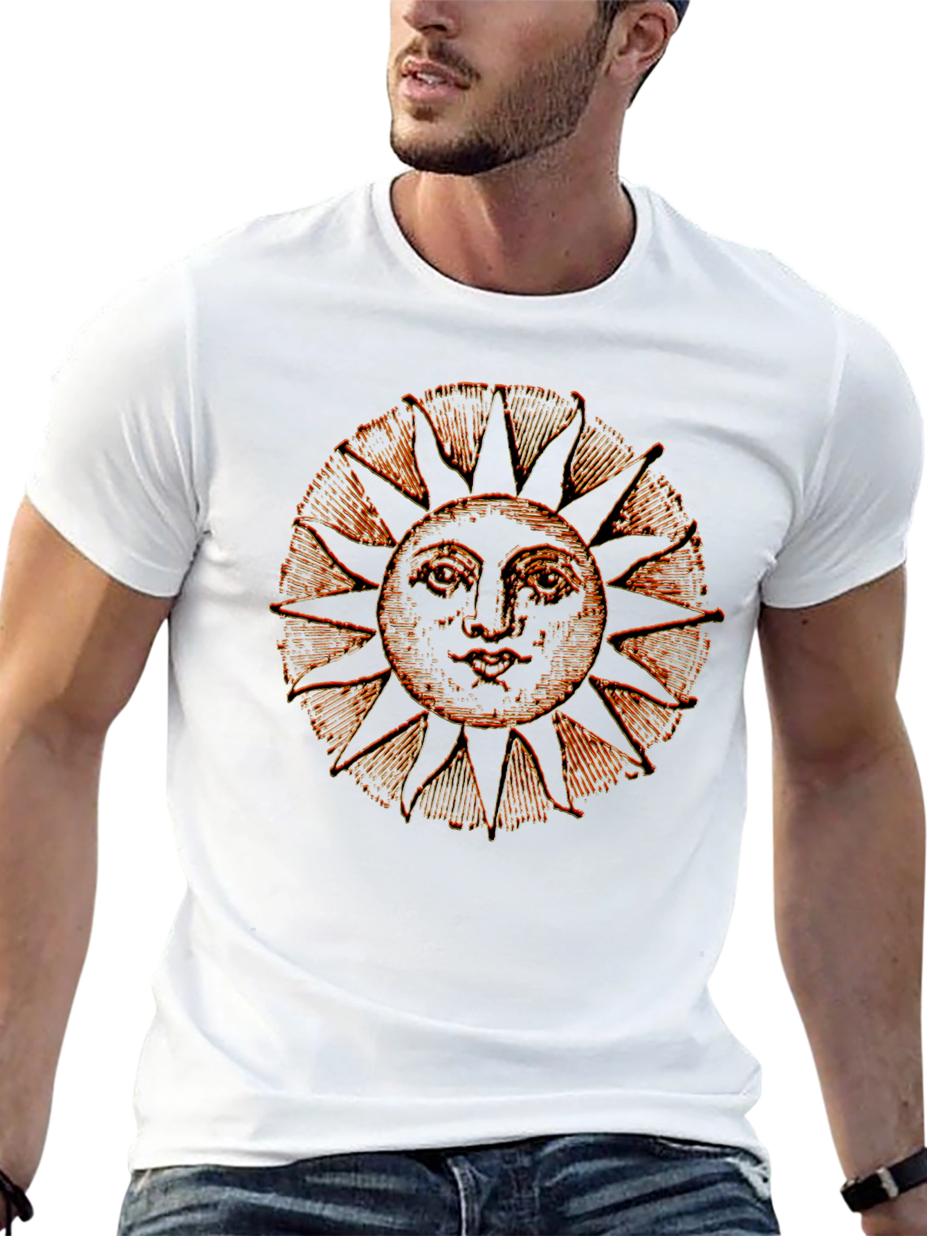 Black Retro Sun Graphic Tee - Black Cotton Blend Shirt view 13