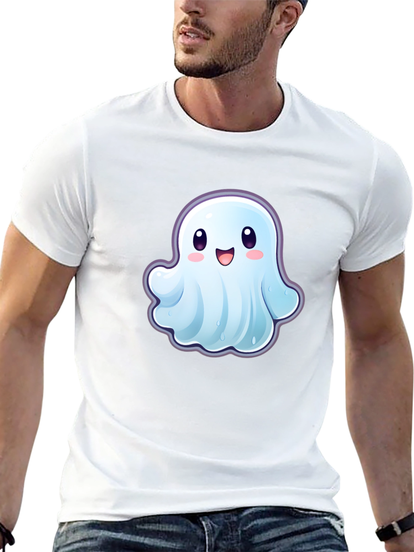 Black Cute Ghost Graphic T-Shirt - Black Cotton Tee view 13