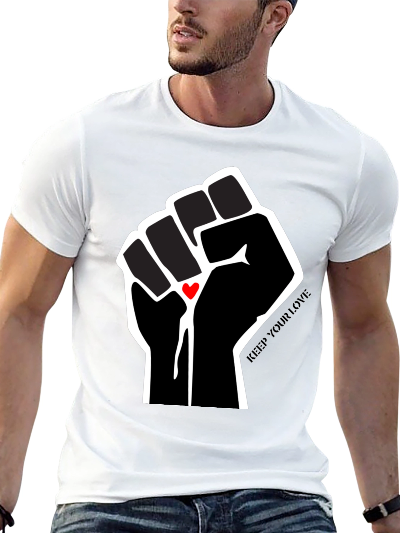 Black Keep Your Love Fist Graphic T-Shirt view 13