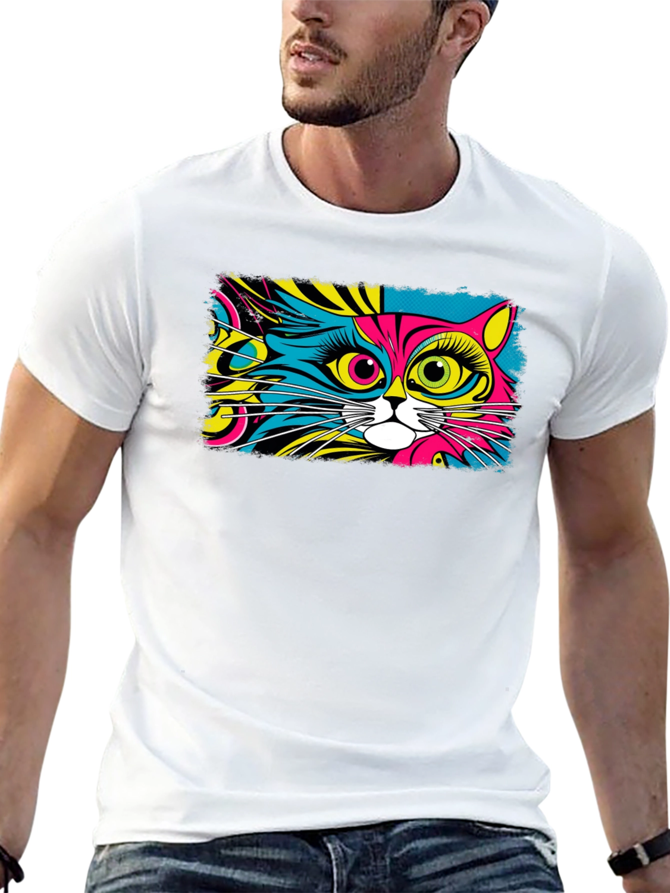 Black Psychedelic Cat Graphic Black T-Shirt view 13