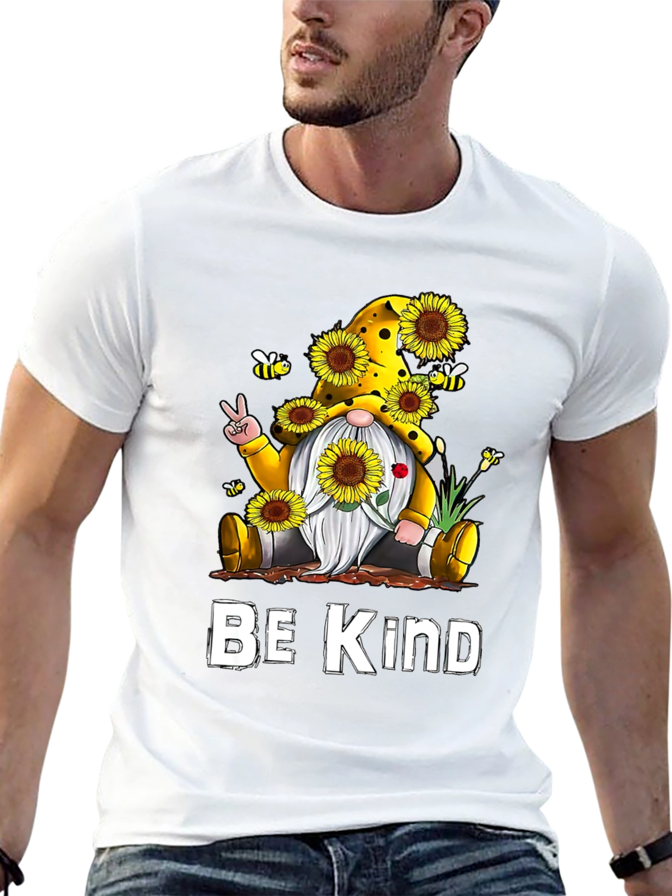 Black Be Kind Gnome Sunflower Graphic Tee view 13