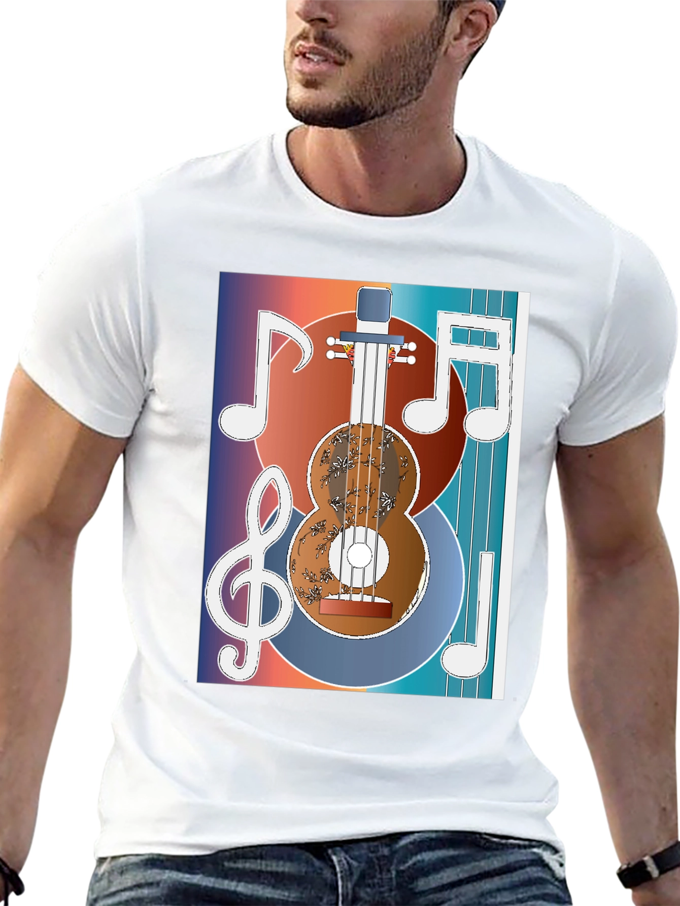 Black Guitar Music Graphic T-Shirt - Artistic Musician Tee view 13