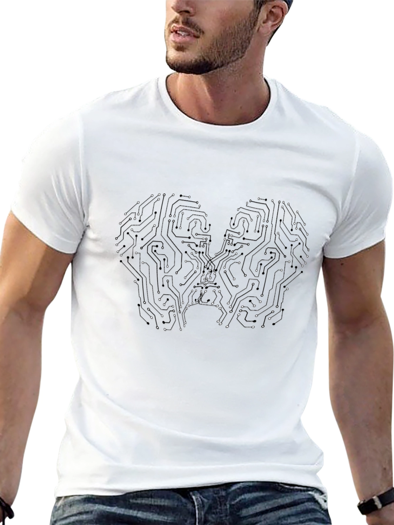 Black Circuit Brain Graphic Tee - Black Casual T-Shirt view 13