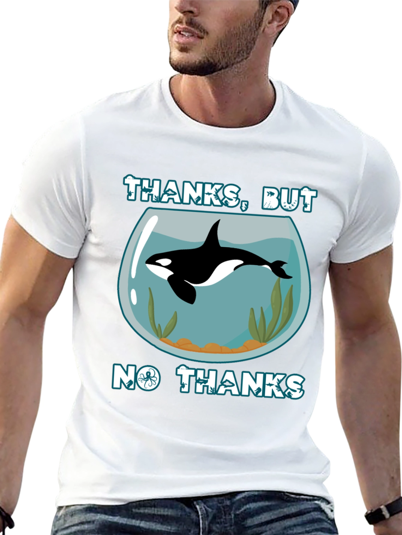 Black Humorous Orca Aquarium Graphic T-Shirt view 13