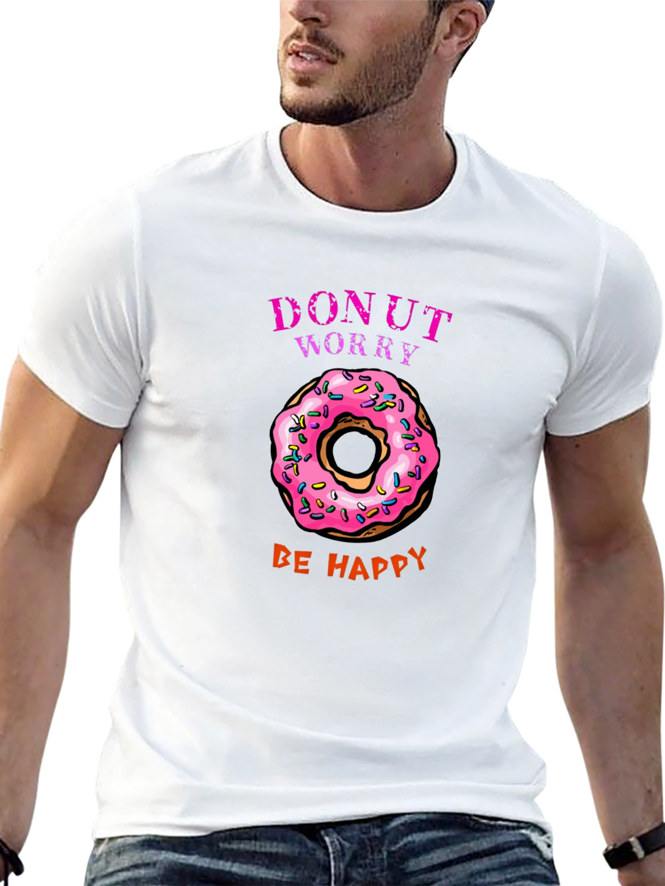 Black Donut Worry Be Happy Graphic Tee view 13