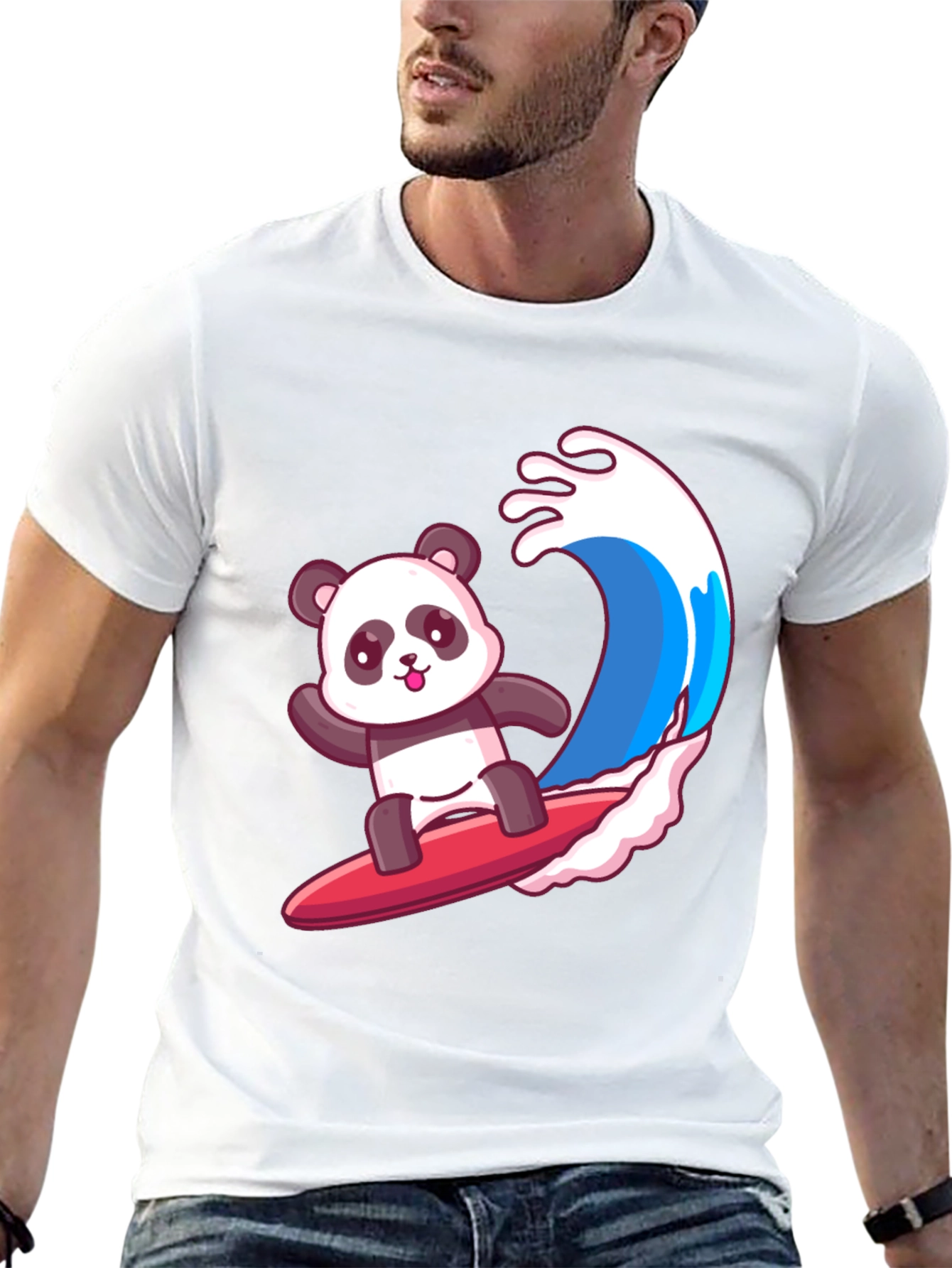 Black Surfing Panda Graphic Tee - Black Cotton Shirt view 13