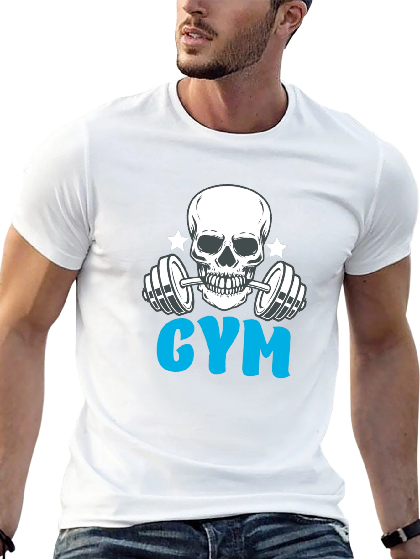 Black Gym Skull Graphic Black T-Shirt view 13