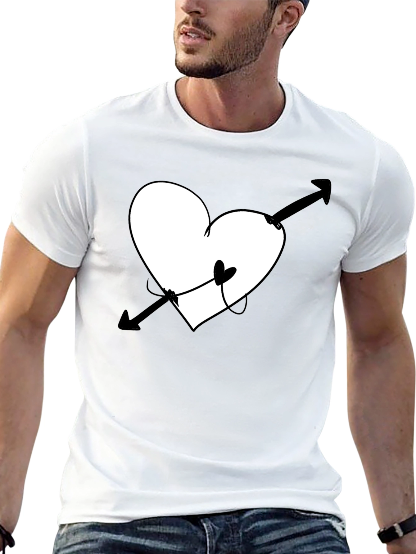 Black Heart Arrow Graphic Tee - Unisex Black T-Shirt view 13