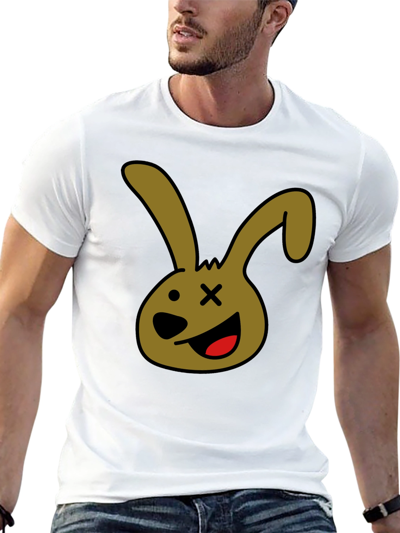 Black Cartoon Bunny Graphic Tee - Black Unisex T-Shirt view 13
