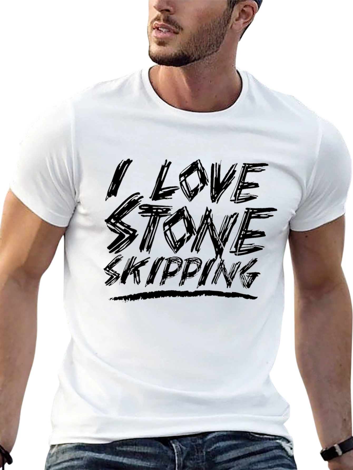 Black I Love Stone Skipping Black Graphic Tee view 13