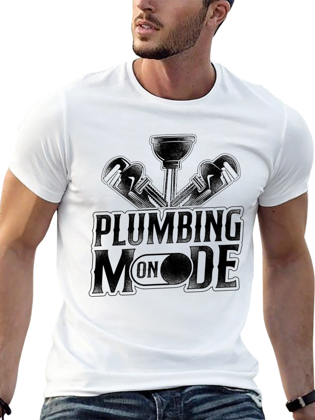 Black Plumbing Mode On Black T-Shirt view 13