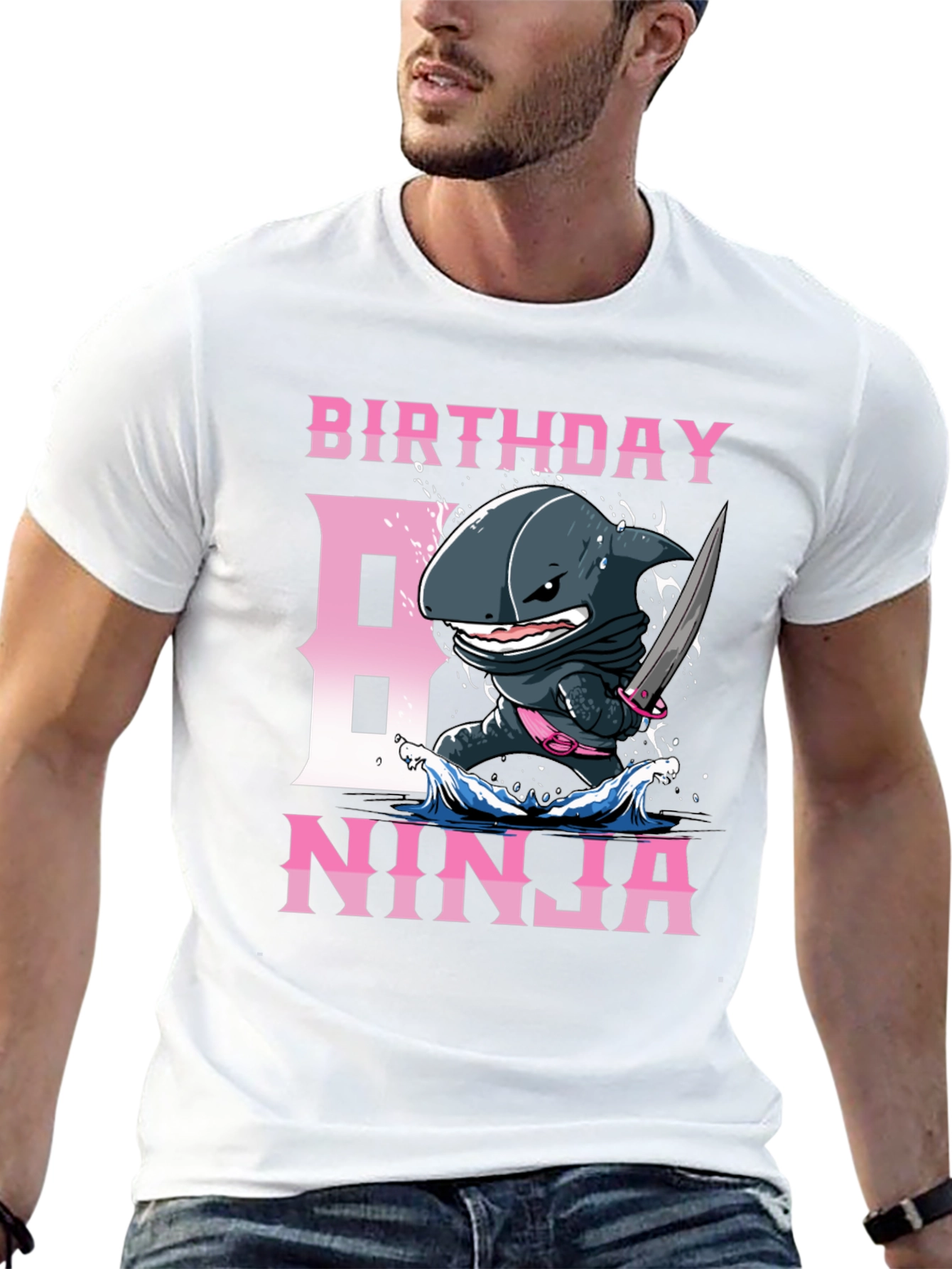 Black Birthday Ninja Shark T-Shirt view 13