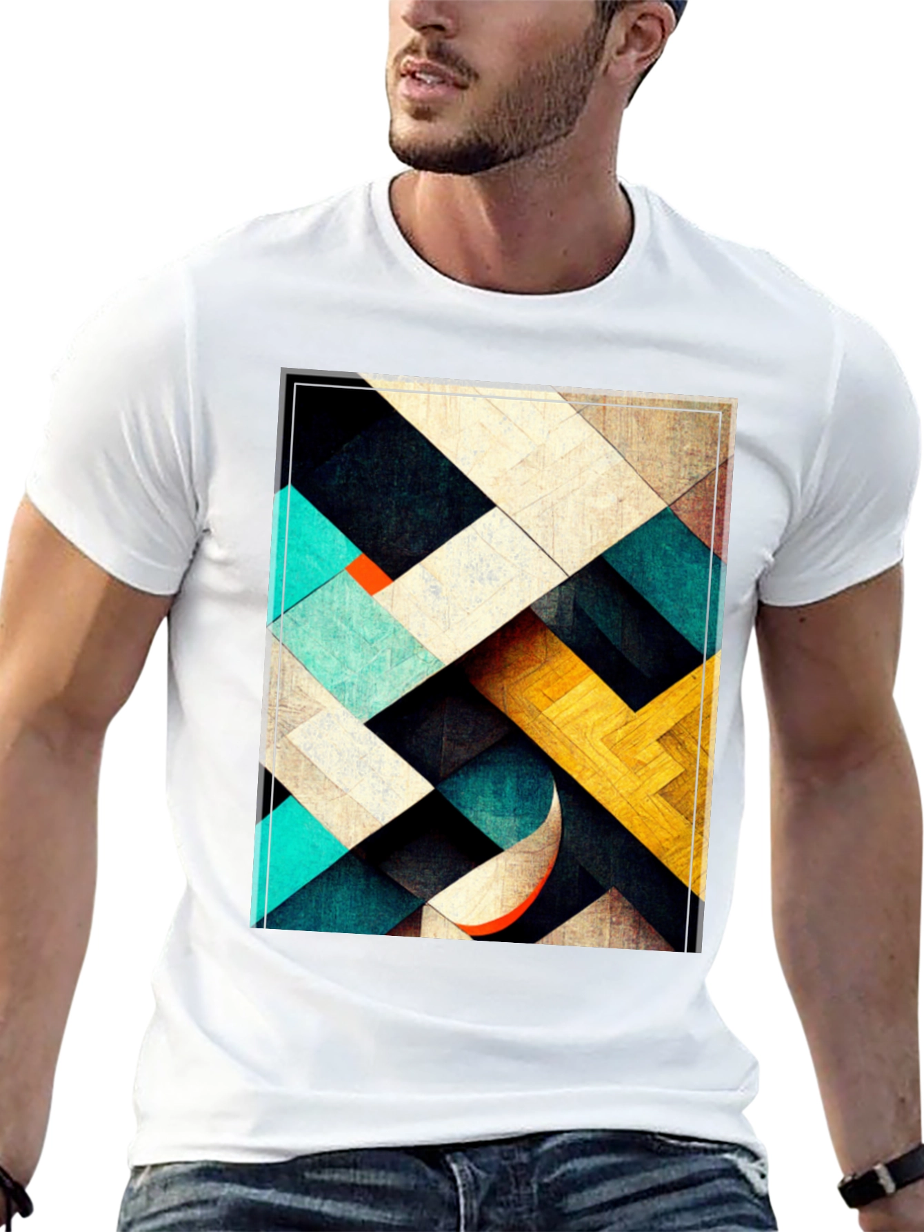 Black Geometric Patterned Black T-Shirt view 13