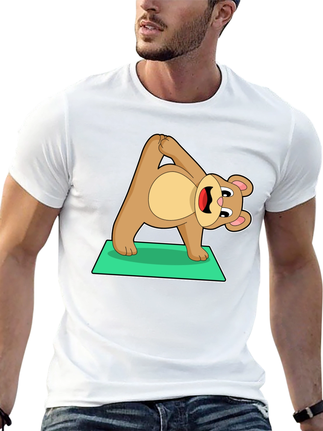 Black Yoga Bear Graphic Tee - Cute Exercise Cartoon Shirt view 13