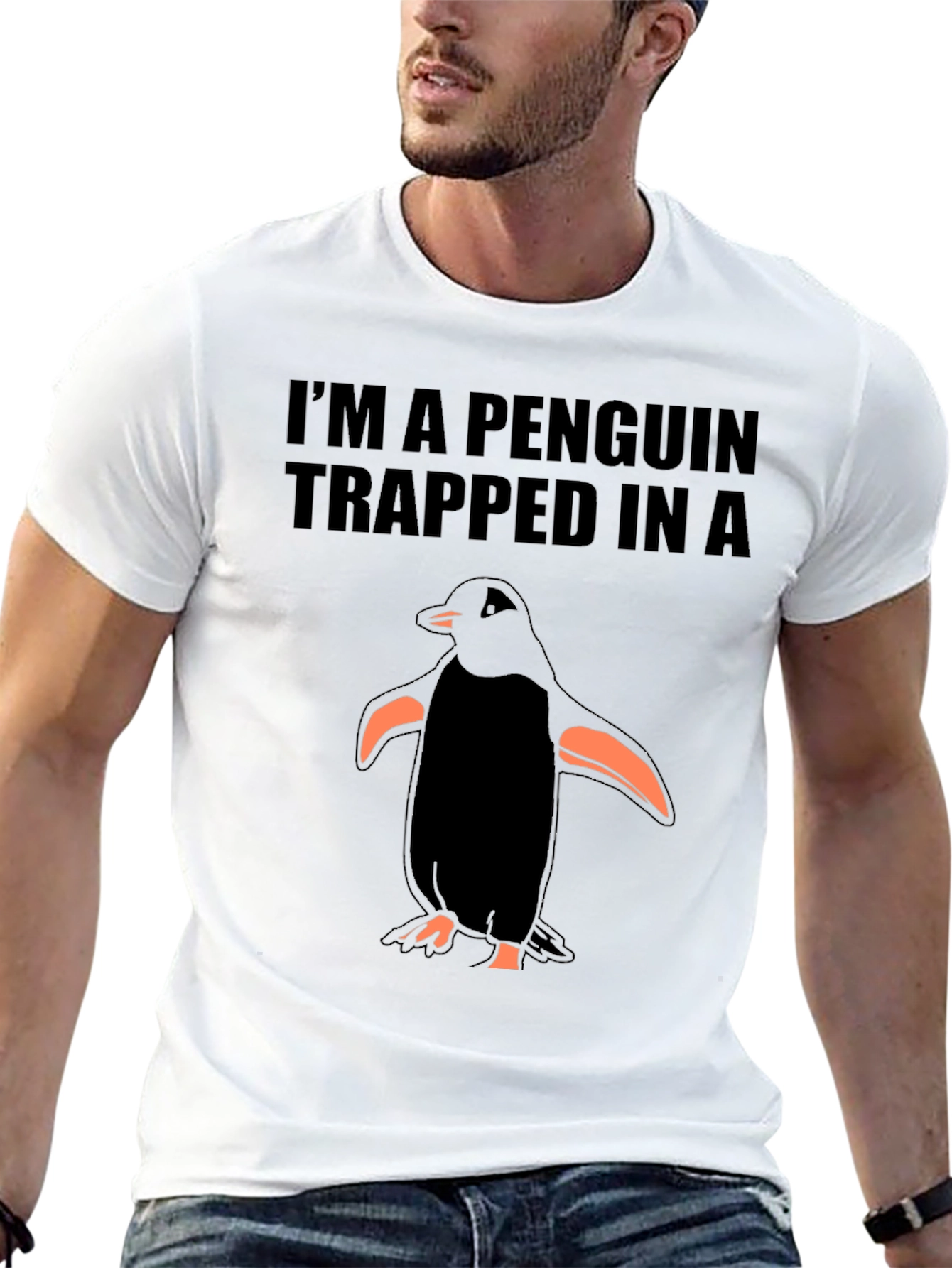 Black Penguin Trapped T-Shirt - Funny Graphic Tee view 13