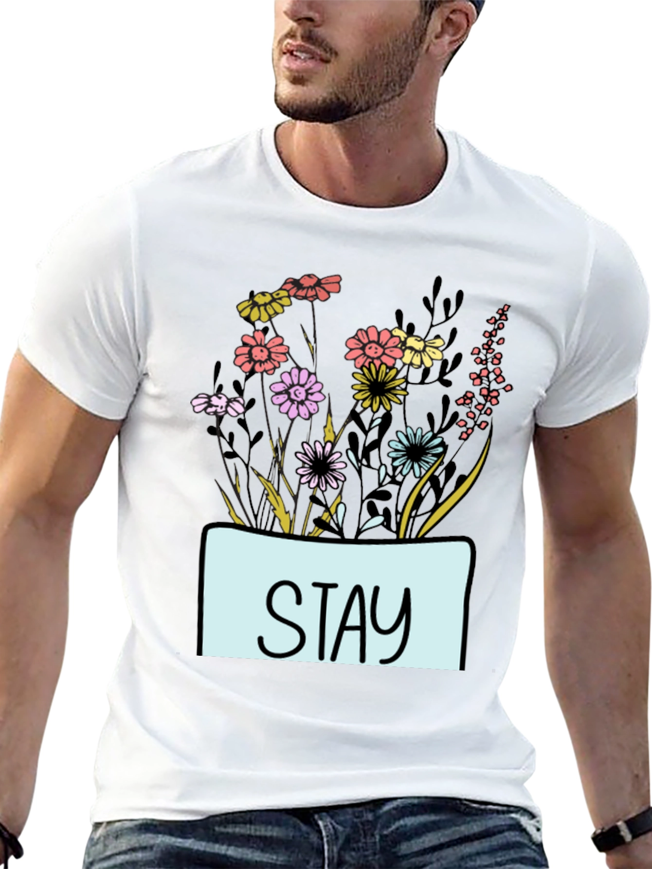 Black Stay Floral Graphic T-Shirt - Unisex Casual Tee view 13