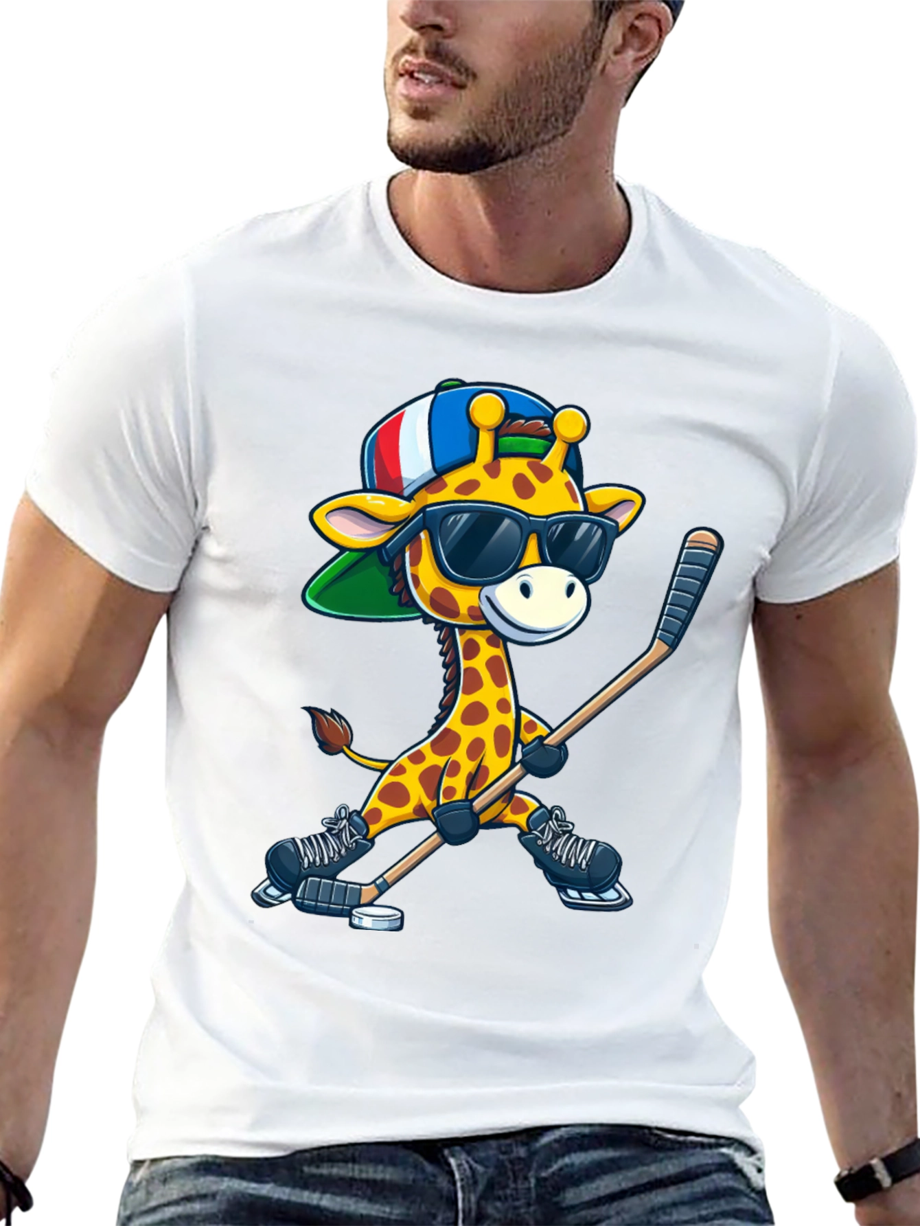 Black Giraffe Hockey Player Graphic Tee view 13