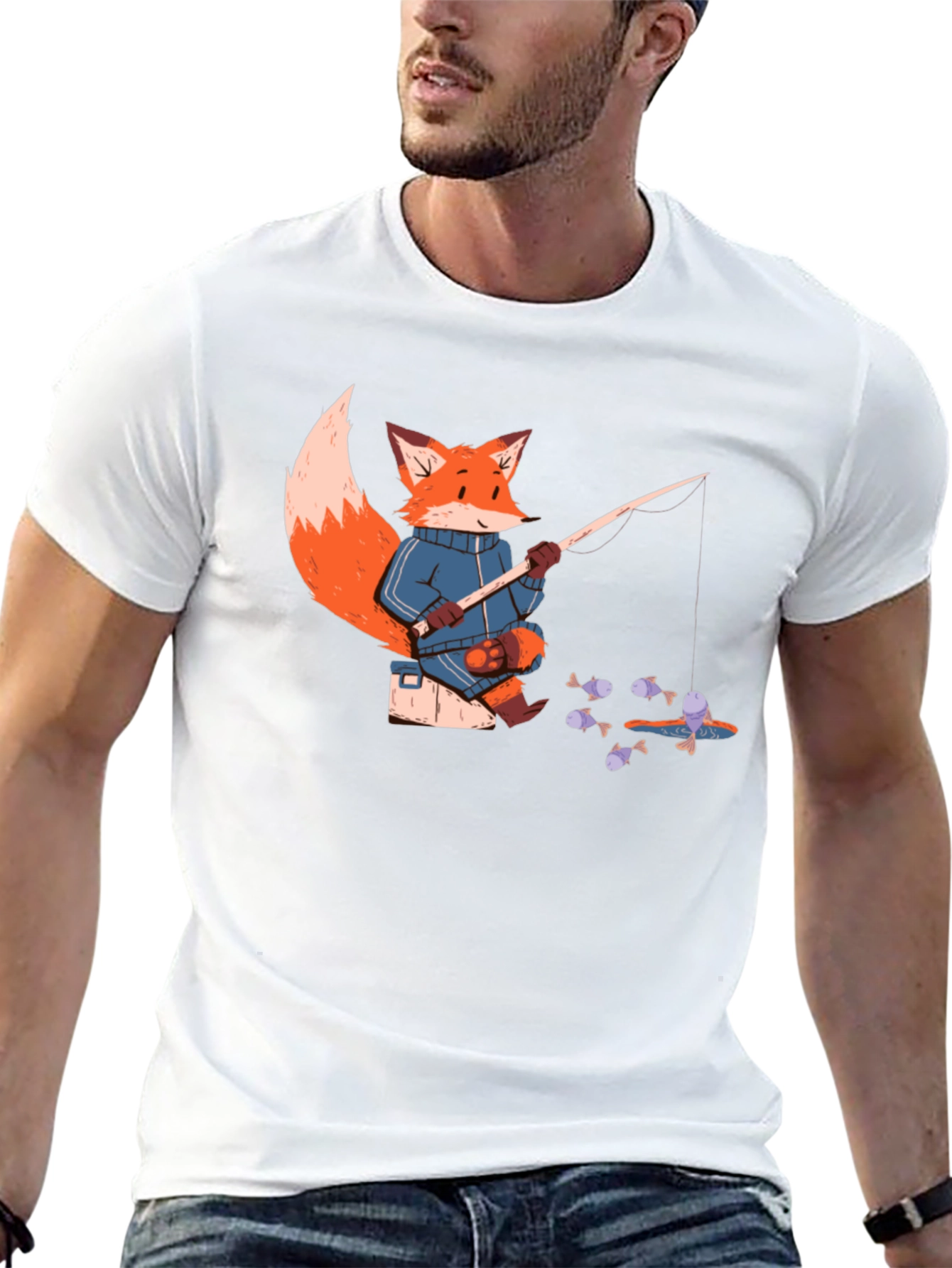 Black Fox Fishing T-Shirt - Cartoon Angler Tee view 13