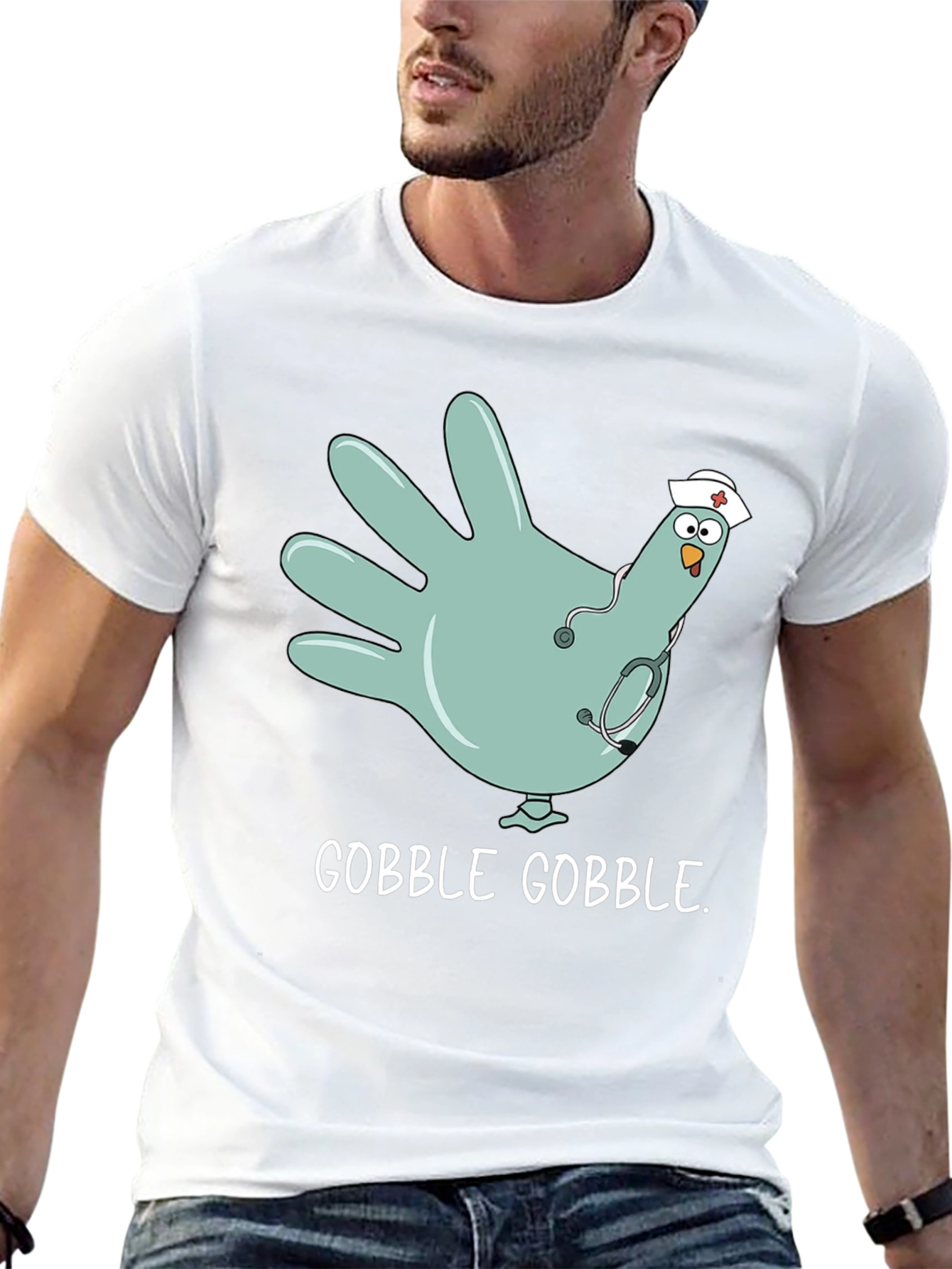 Black Gobble Gobble Nurse Turkey Hand T-Shirt view 13