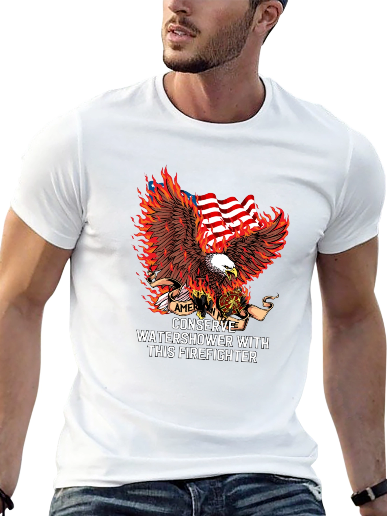 Black American Firefighter Eagle Graphic Tee view 13