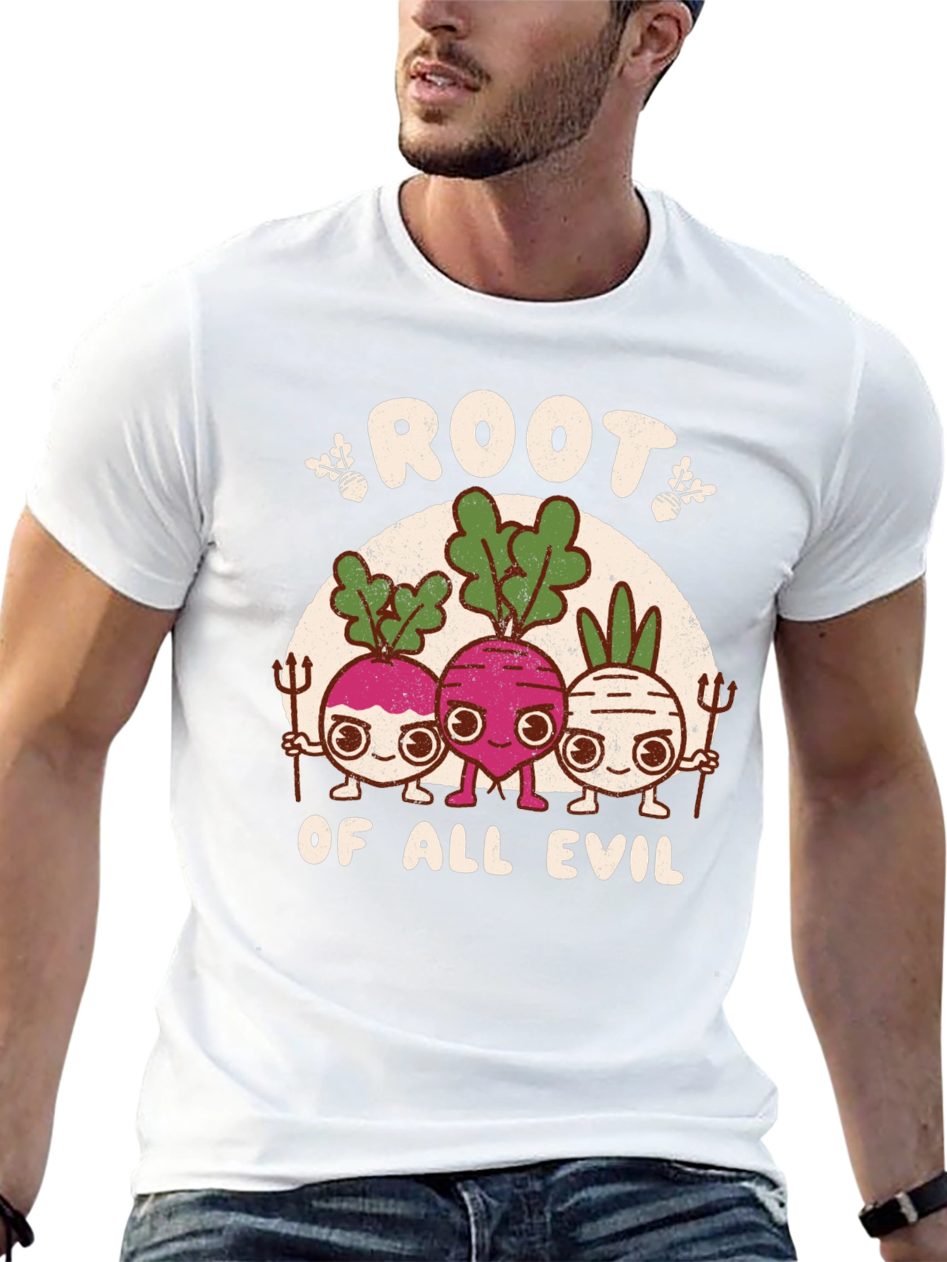 Black Root of All Evil Graphic T-Shirt - Funny Vegetable Tee view 13