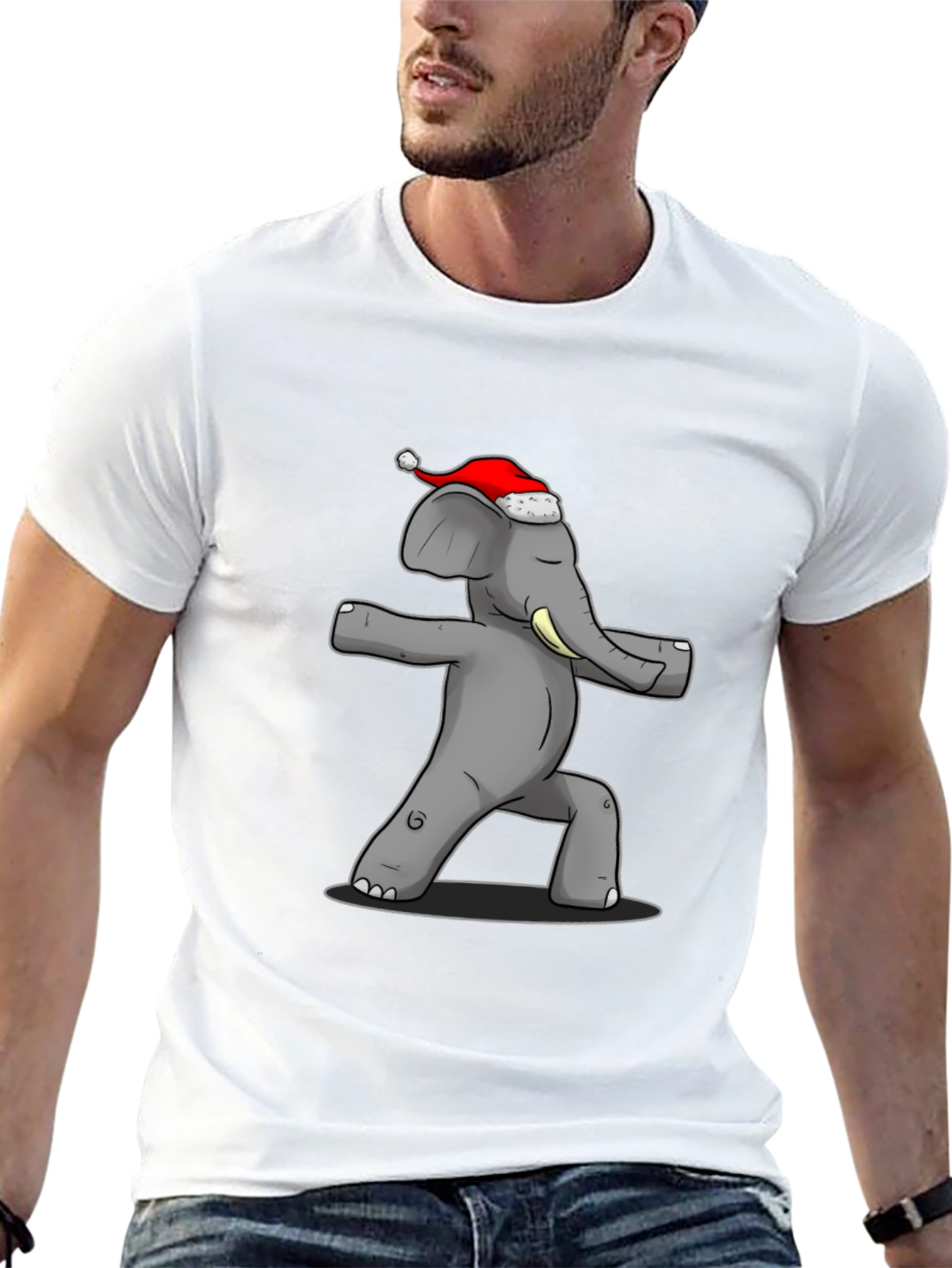 Black Yoga Elephant Santa Hat T-Shirt view 13