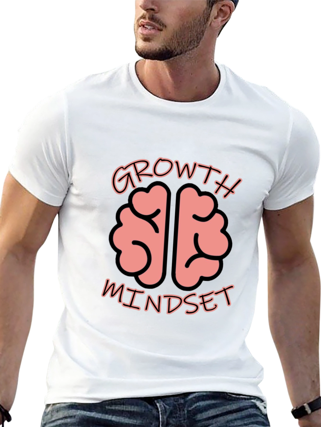 Black Growth Mindset Brain Graphic Tee - Unisex Black T-Shirt view 13