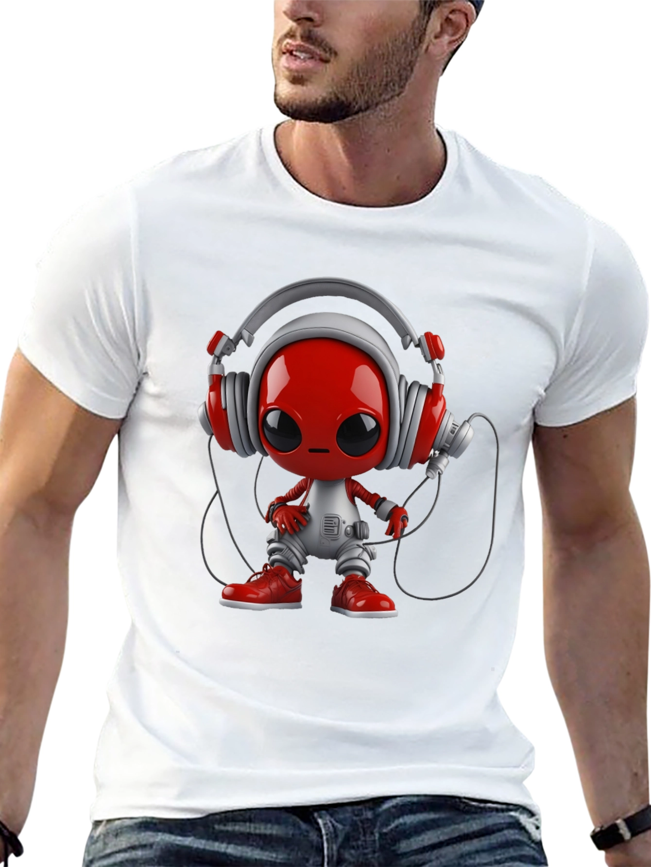 Black Stylish Black T-Shirt with Alien DJ Graphic view 13