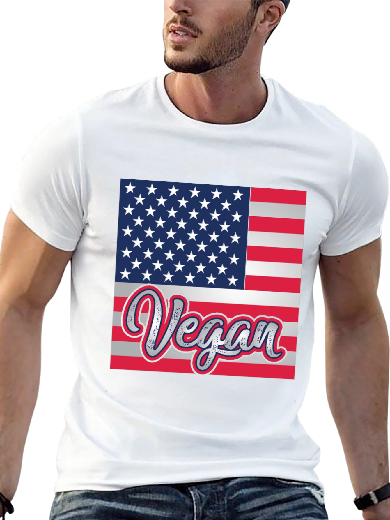 Black Vegan American Flag Graphic T-Shirt view 13