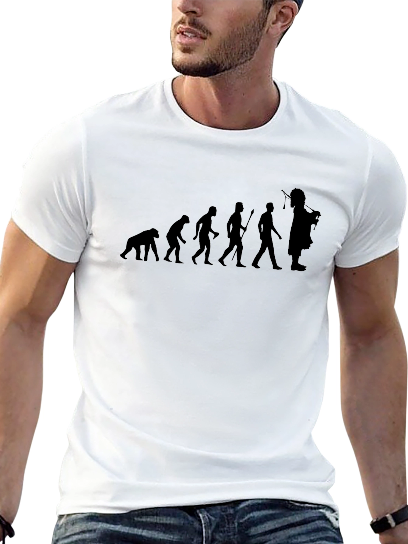 Black Evolution of Man Scottish Bagpiper Black T-Shirt view 13