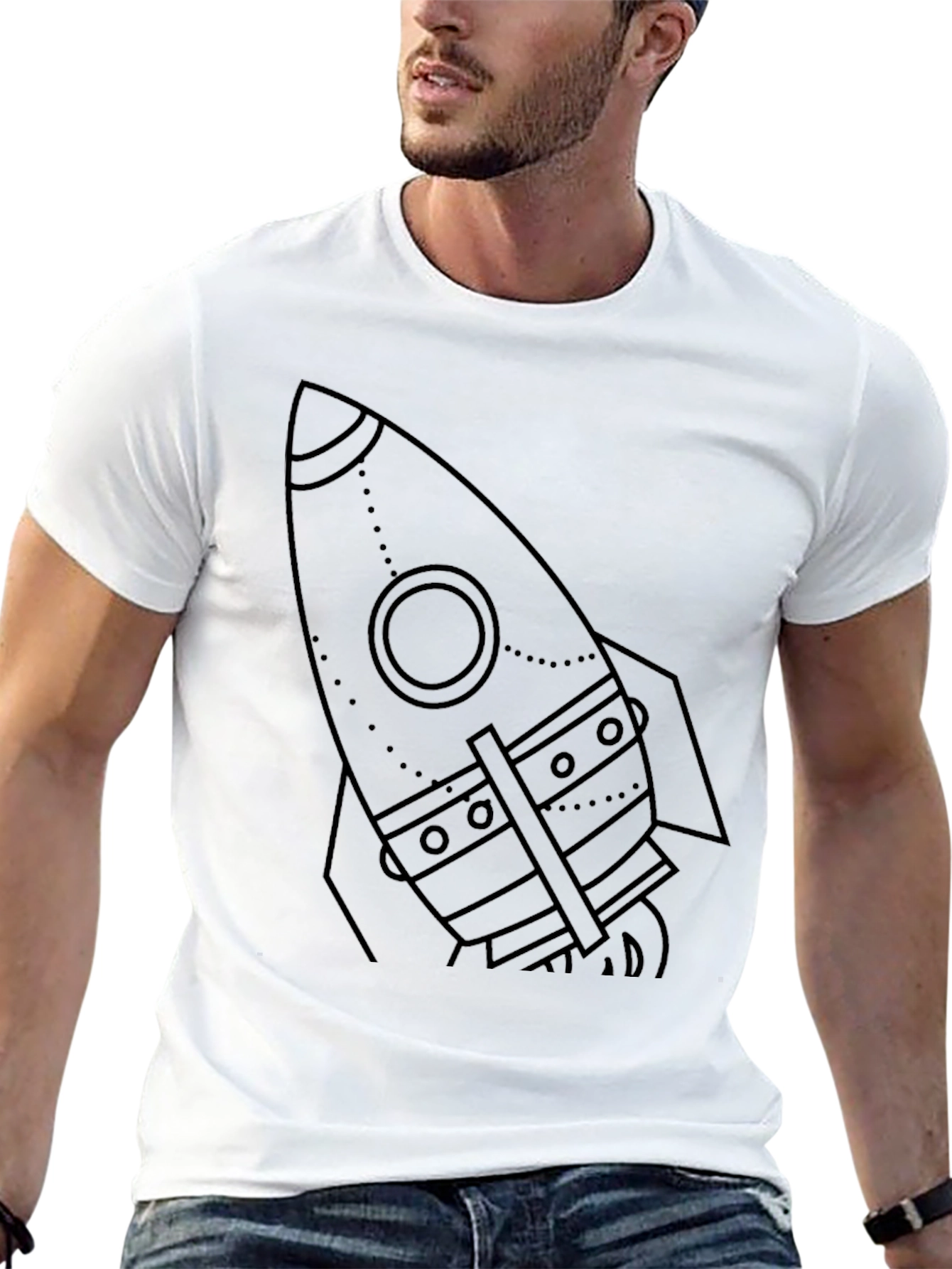Black Retro Rocket Graphic Tee - Black Cotton Blend view 13
