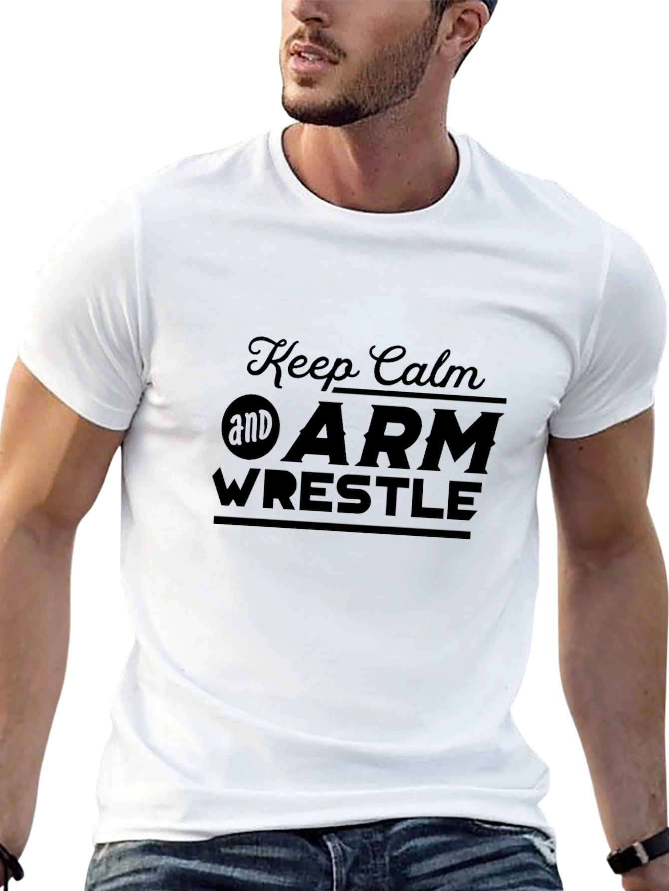 Black Keep Calm and Arm Wrestle Black T-Shirt view 13