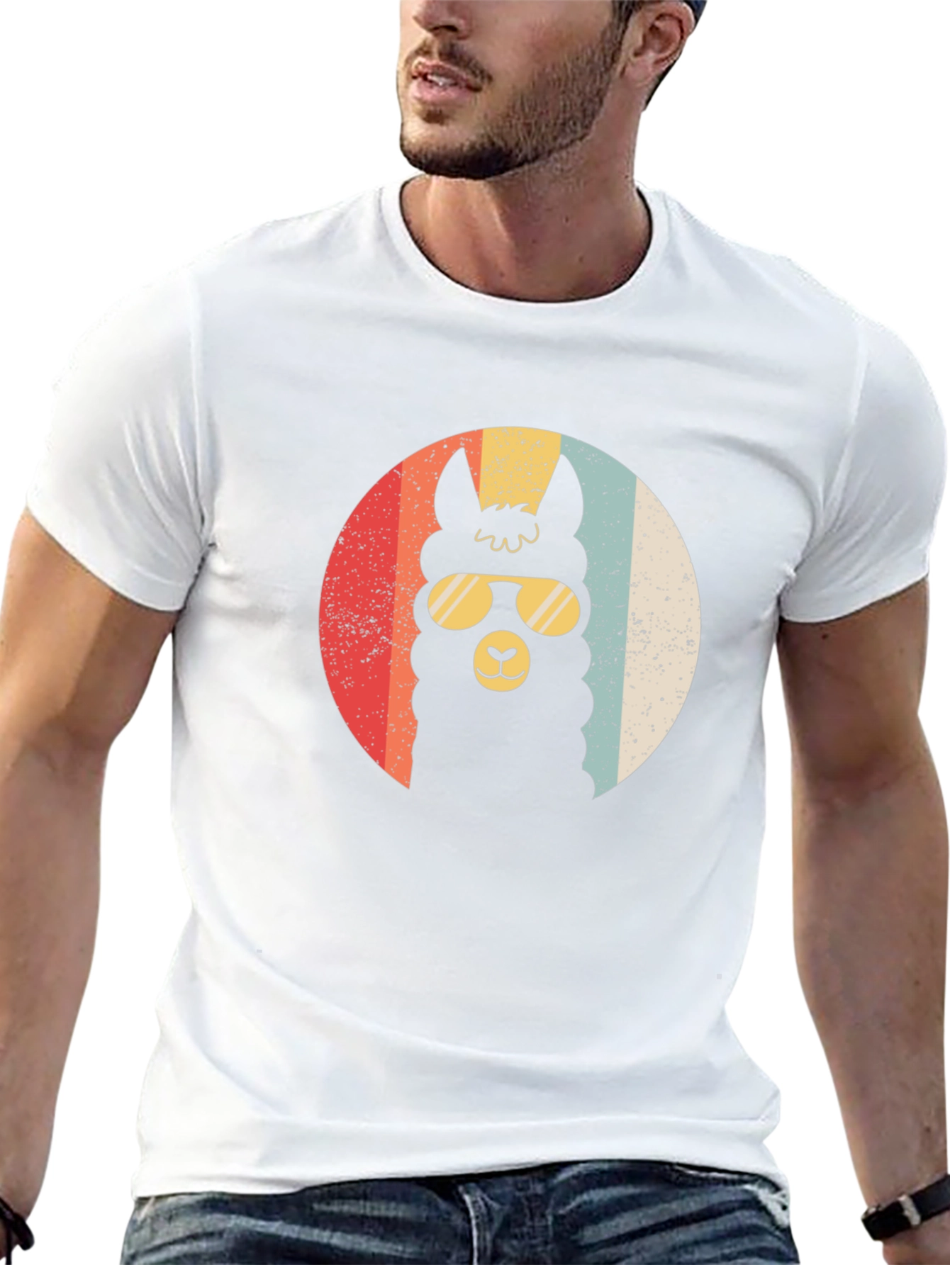 Black Retro Llama T-Shirt - Cool Alpaca in Sunglasses view 13
