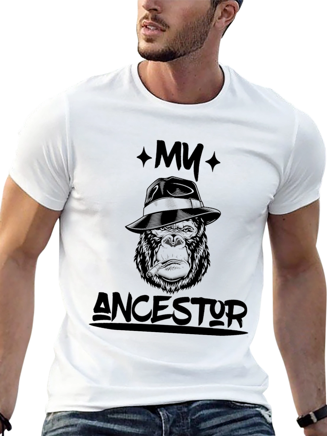 Black My Ancestor Gorilla Graphic Black T-Shirt view 13