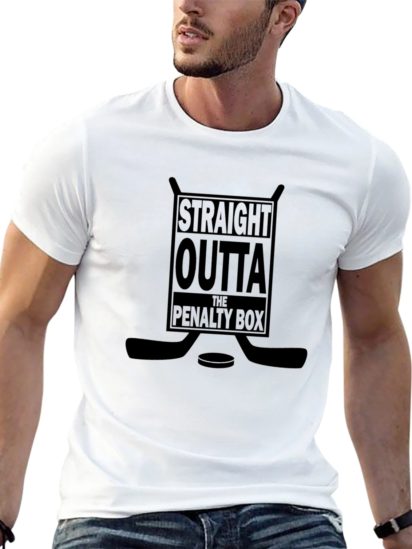 Black Straight Outta the Penalty Box Black Hockey T-Shirt view 13