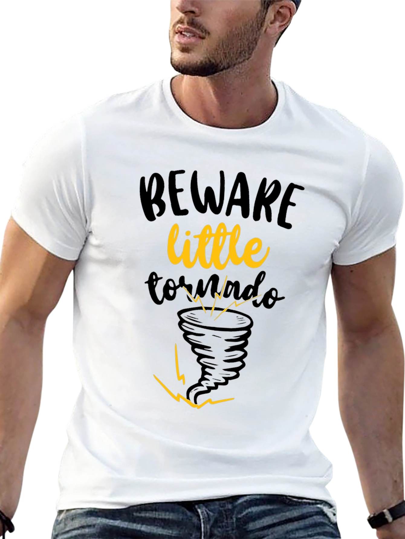 Black Beware Little Tornado Graphic Tee - Unisex Black Cotton Shirt view 13