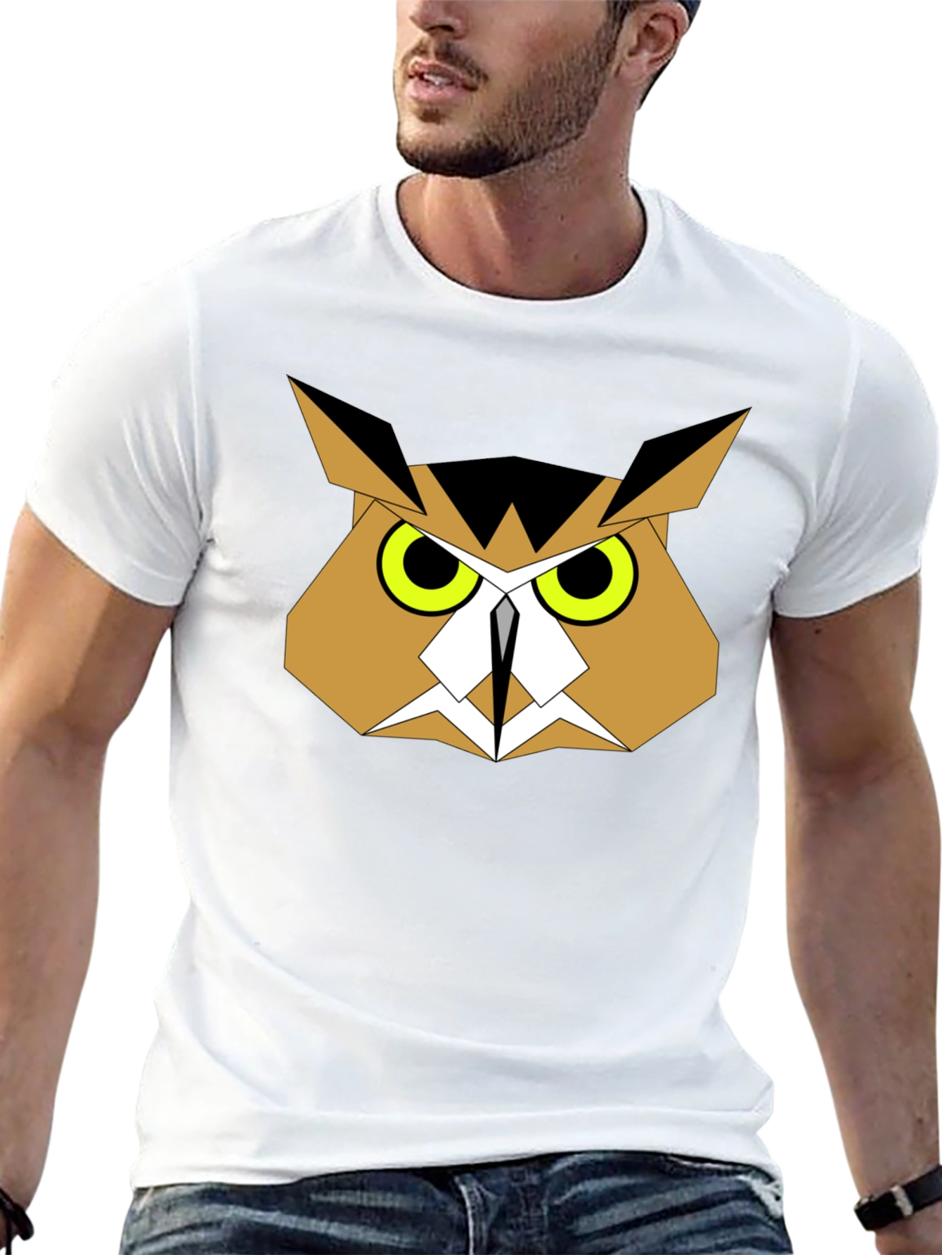 Black Geometric Owl Graphic Tee - Black Cotton view 13