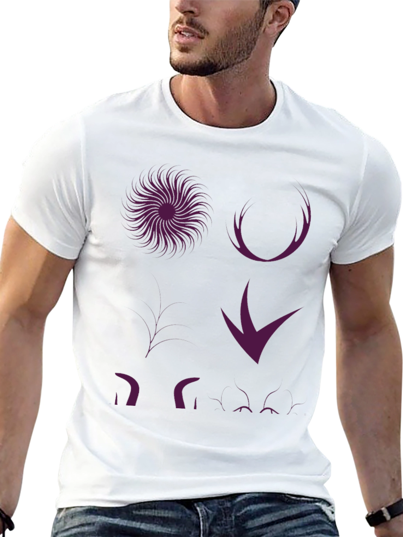 Black Graphic Print T-Shirt - Abstract Purple Design view 13