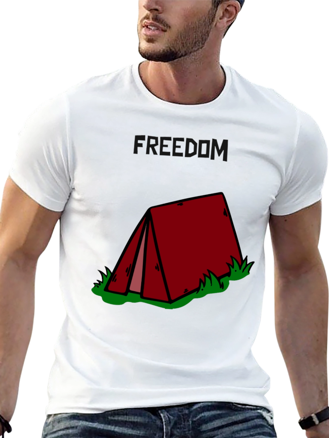 Camping Tent Graphic Tee - Black Cotton T-Shirt - 13