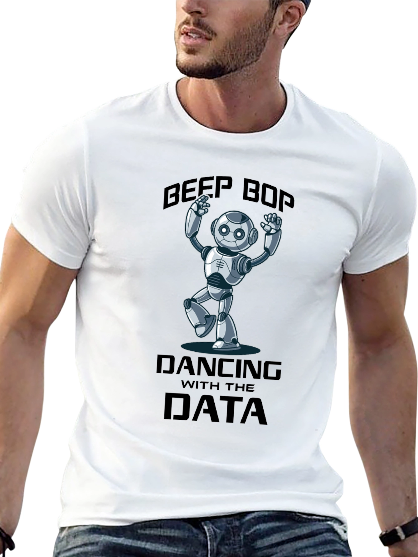 Black Data Dancing Robot T-Shirt - Beep Boop Fun! view 13