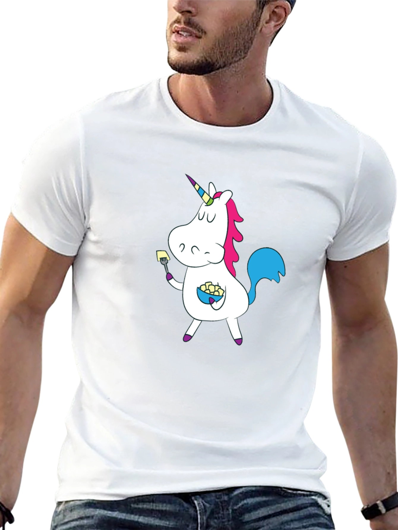 Black Unicorn Eating T-Shirt - Fun Cartoon Graphic Tee view 13