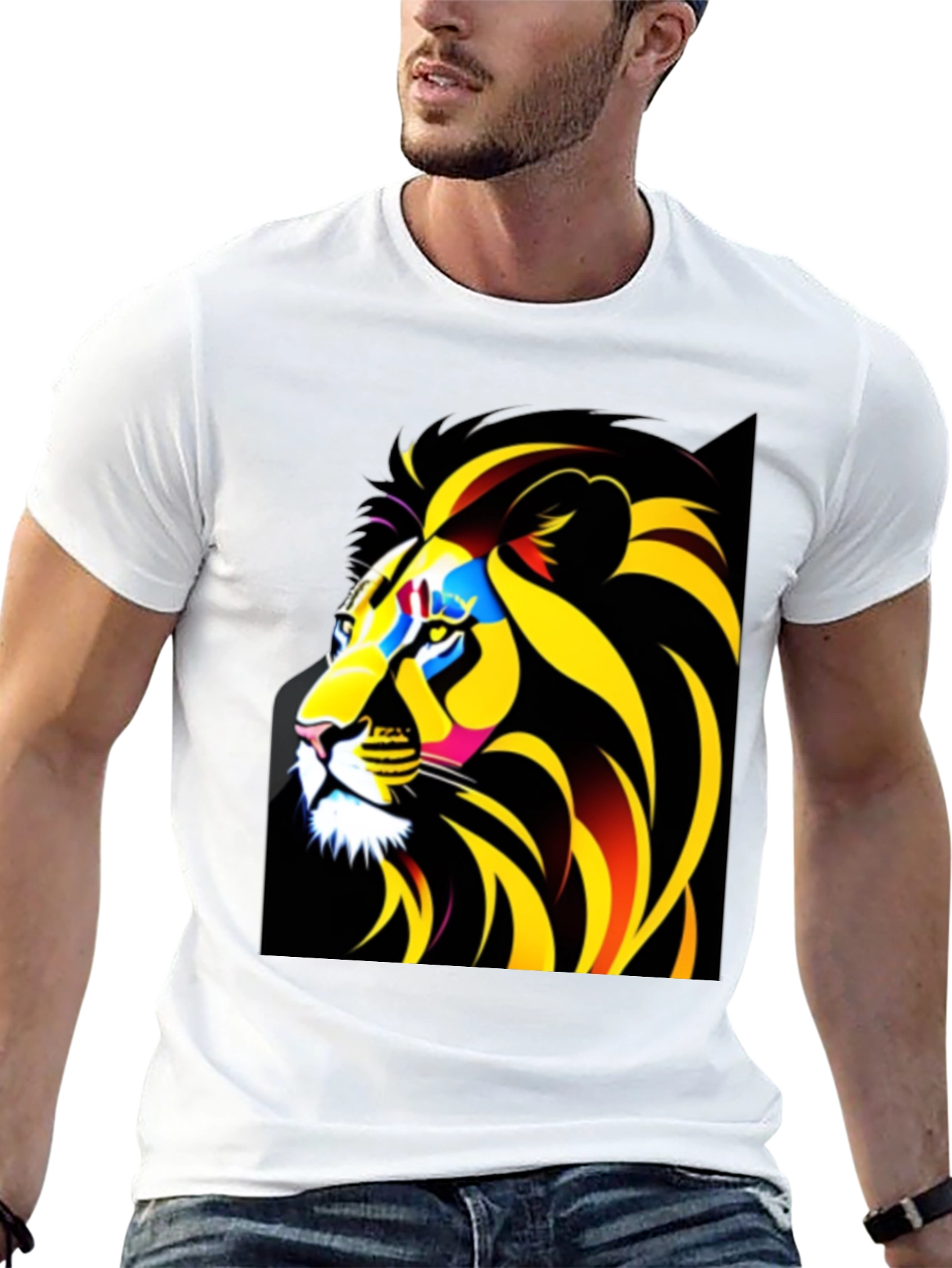 Black Bold Lion Graphic Tee - Black Cotton T-Shirt view 13