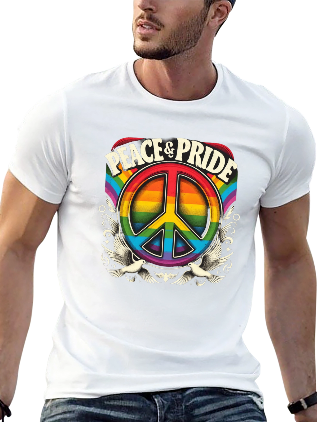 Black Peace & Pride Rainbow Graphic T-Shirt view 13
