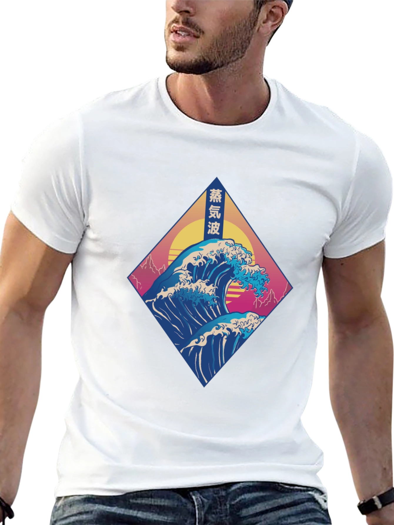 Black Vaporwave Wave Tee - Retro Japanese Graphic T-Shirt view 13