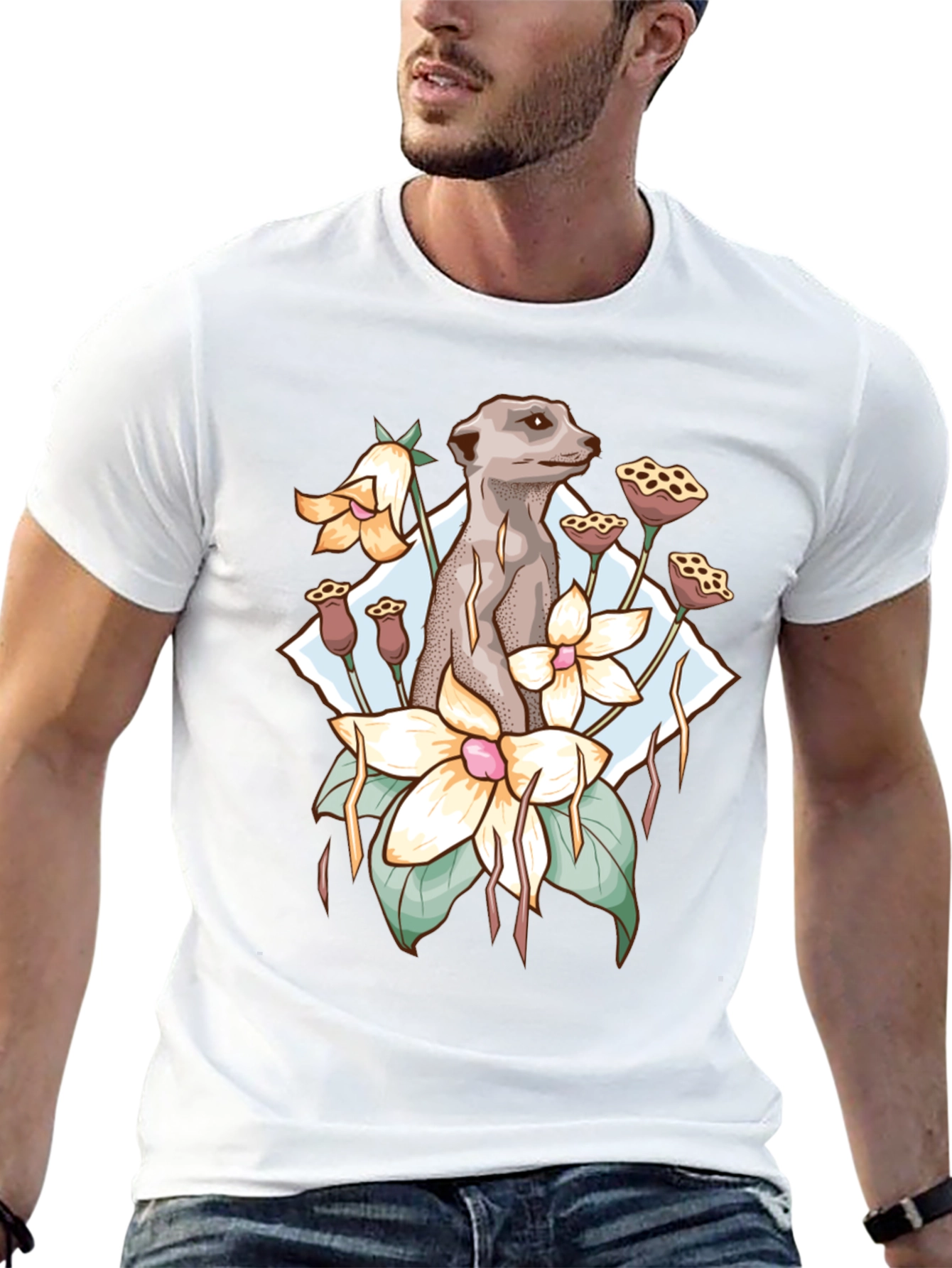 Black Meerkat & Floral Design Tee view 13