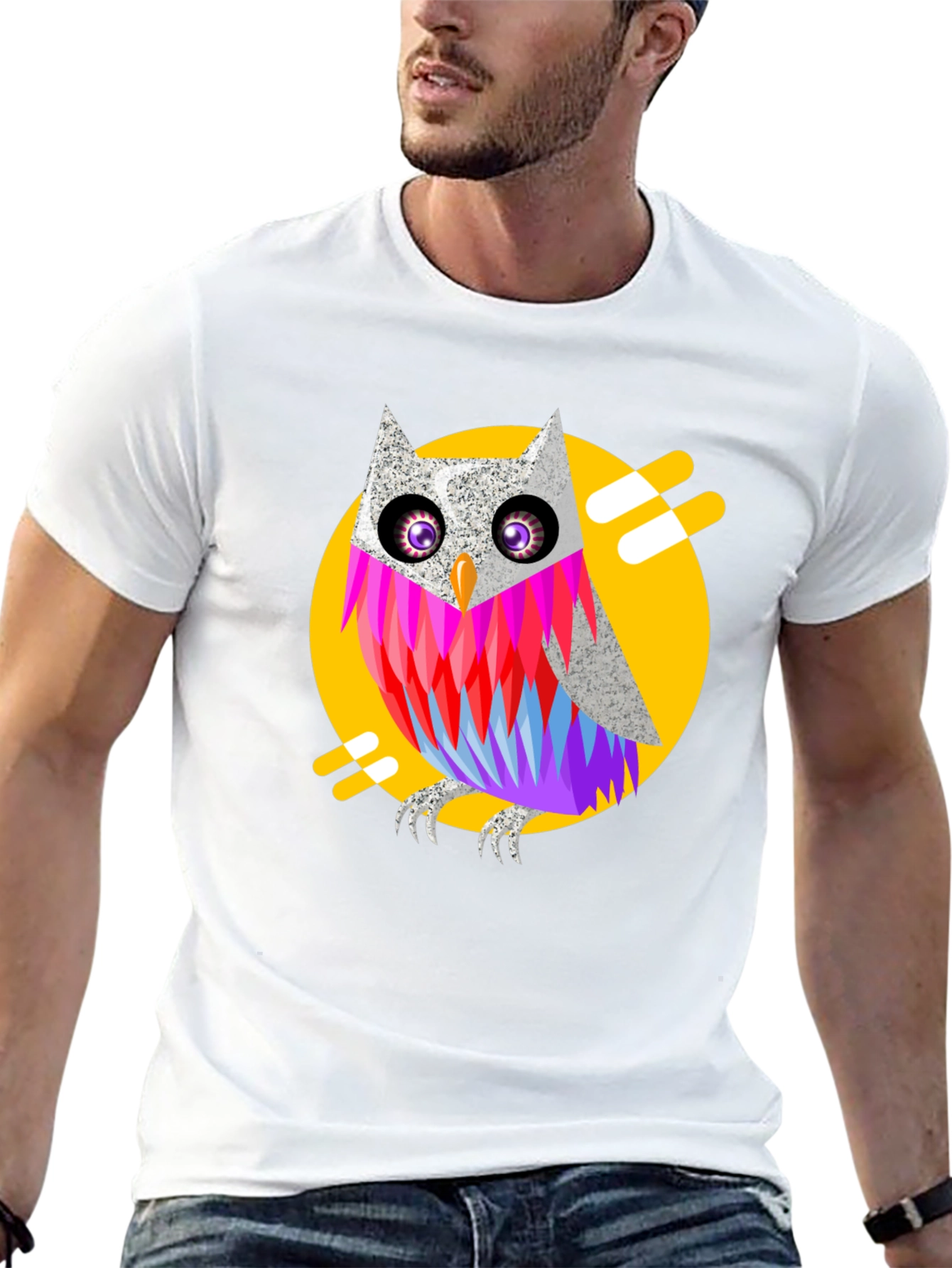 Black Cool Owl Graphic Print Black T-Shirt view 13