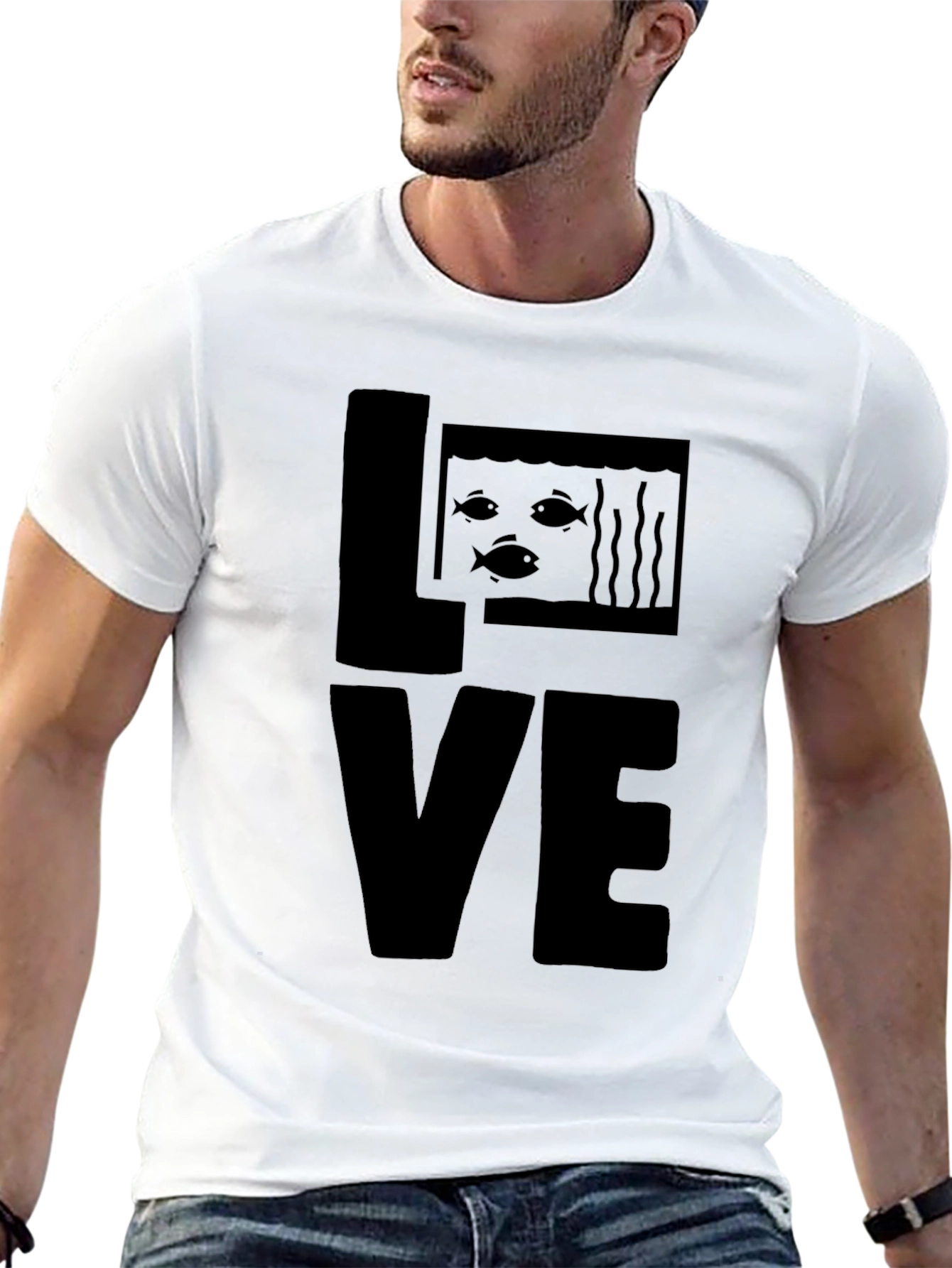 Black Aquarium Fish LOVE T-Shirt - Graphic Print Tee view 13