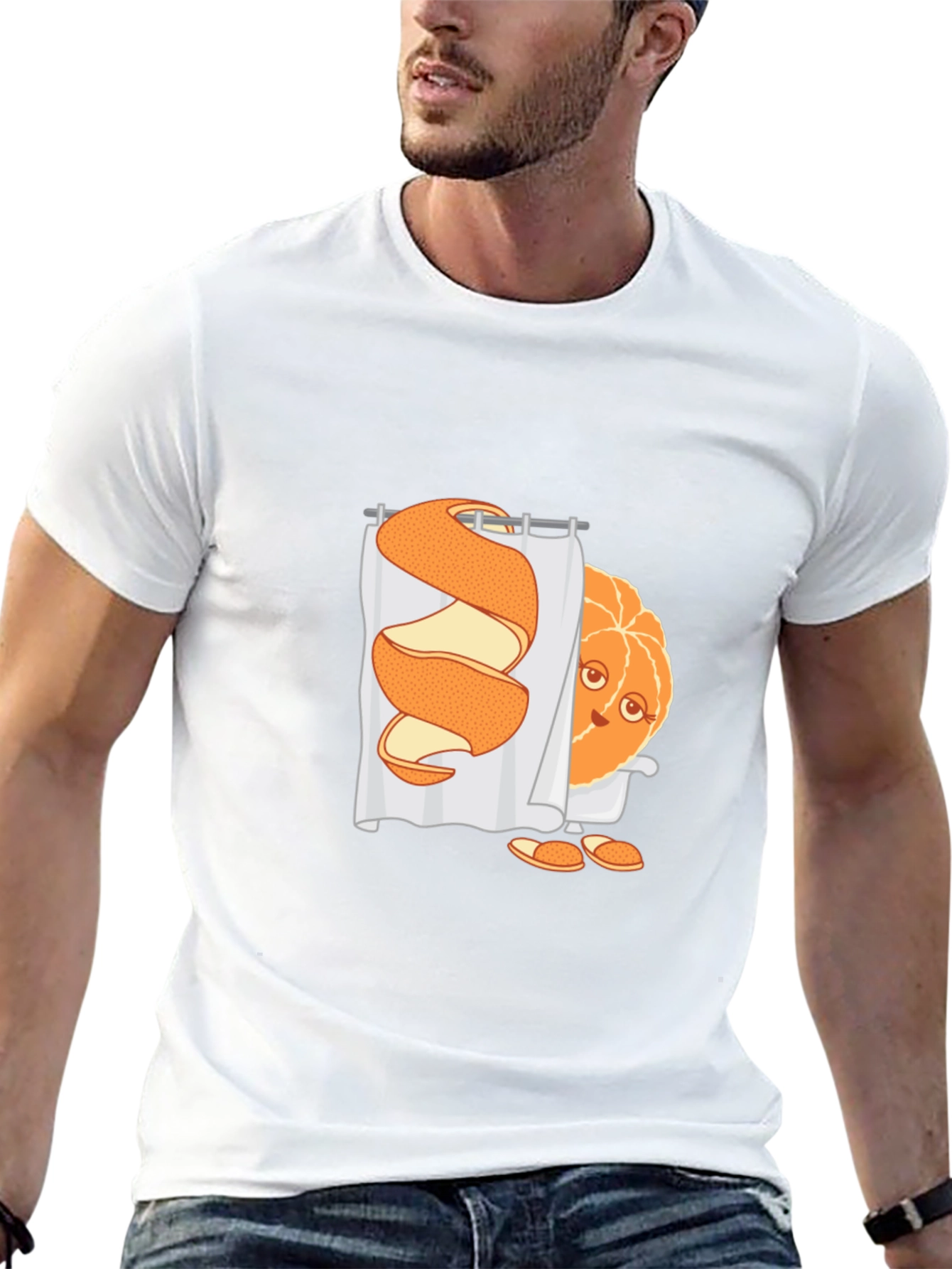 Black Funny Orange Peel Shower Cartoon Graphic T-Shirt view 13