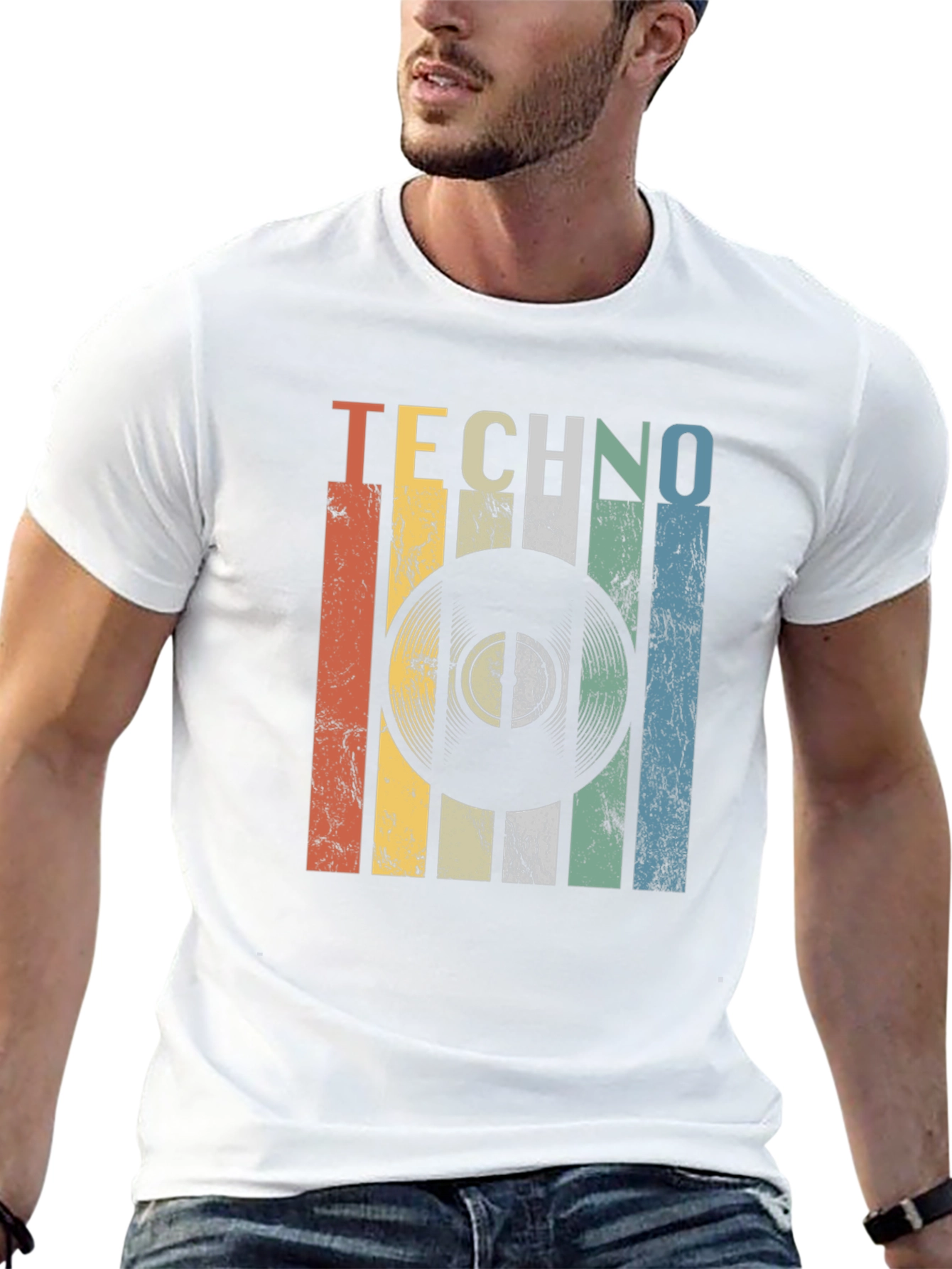 Black Retro Techno Record Graphic T-Shirt view 13