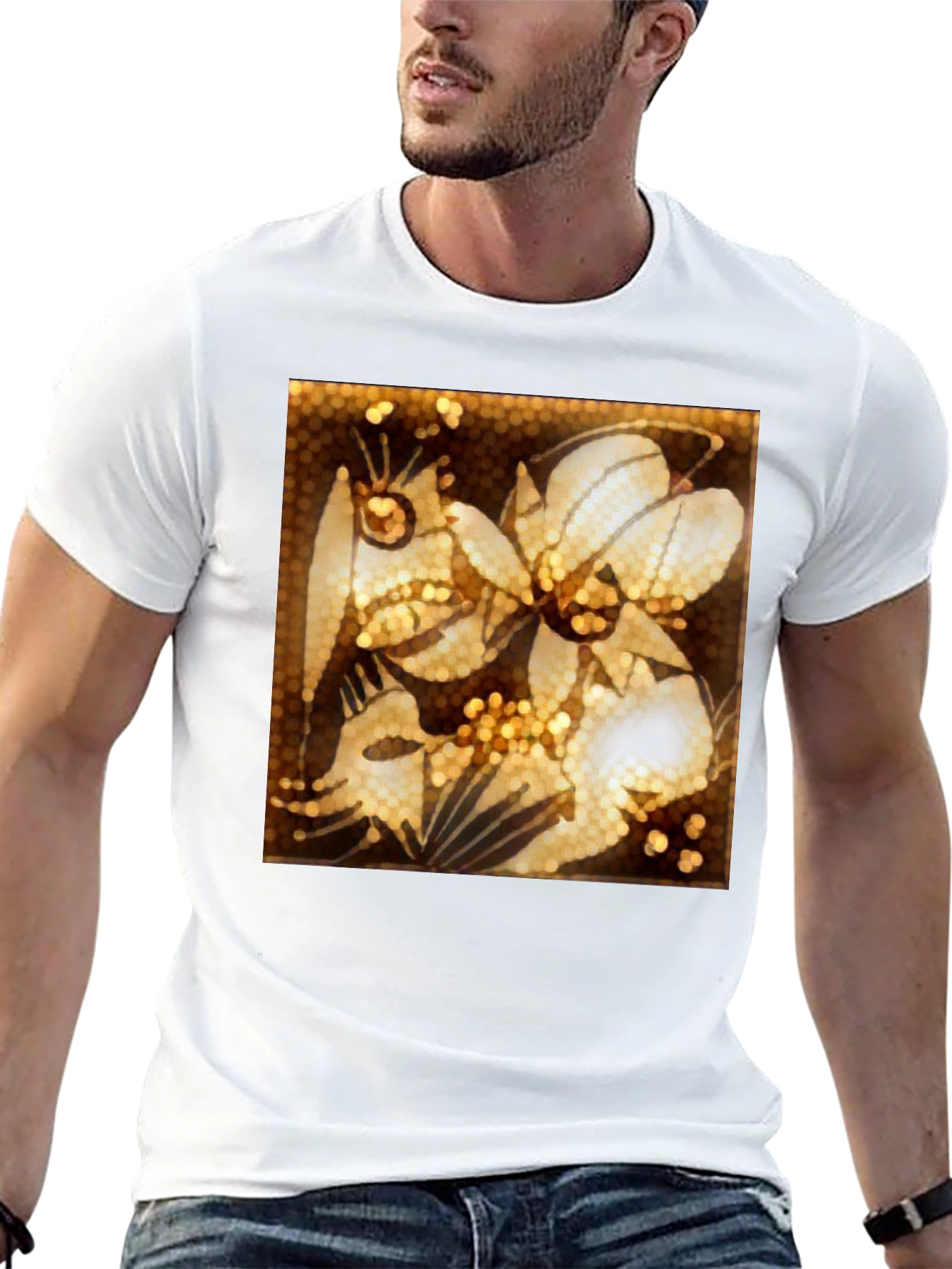 Black Floral Art Print Black T-Shirt view 13